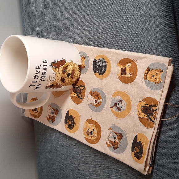 Yorkie Terrier Dog Mug Kitchen Dish Towel Set Pet Coffee Tea Linen Cotton - Picture 2 of 6